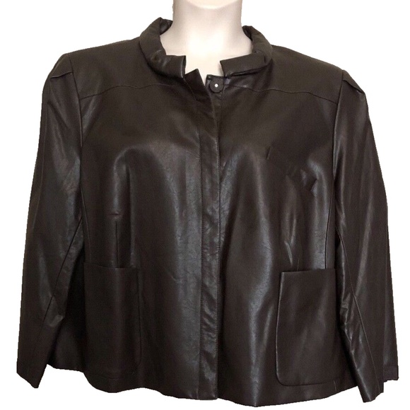 Jones New York Collection Brown Walnut Cropped Faux-Leather Jacket Plus Size 22W - Picture 1 of 12